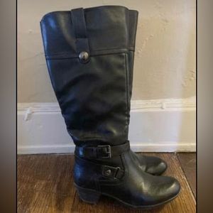 Black Knee-High Buckle Boots - Size 7